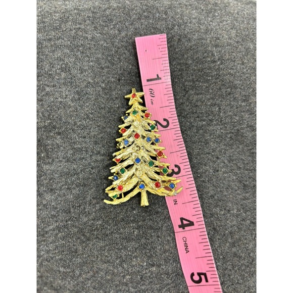 VTG Rhinestone‎ Golden Christmas Tree Brooch Lapel Pin As Is Missing 2 Stones - Picture 5 of 6